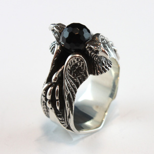 Double Eagle ONYX Globe Sterling Silver Ring