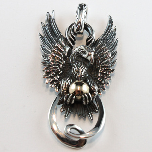 Sterling Silver Wings Spread Eagle With Black Gold globe