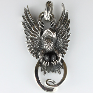 Sterling Silver Wings Spread Eagle With Black Onyx globe