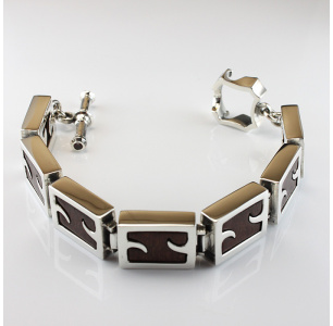 Heavy Royal Silver and Natural Wood Combinational Bracelet