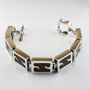 Heavy Royal Silver and Natural Wood Combinational Bracelet