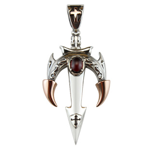 Garnet Royal Silver Crescent and Arrow Pendant with Golden Edges