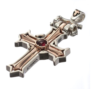 Sterling Silver Cross Pendant with red garnet