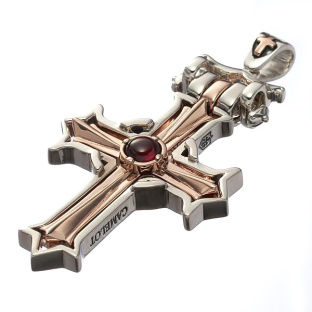 Sterling Silver Cross Pendant with red garnet