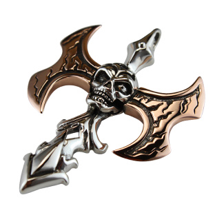Royal Silver Skull Axe Pendant with Golden Blades
