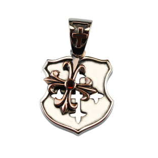 Golden Fleury and Patonce Cross on a Royal Silver Shield Pendant