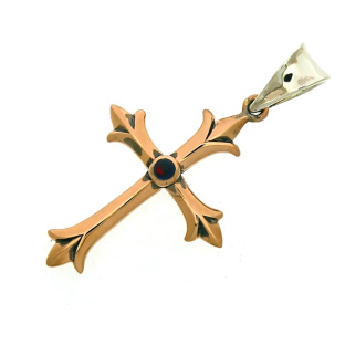 Royal Silver Golden Patonce Cross Pendant with Red Garnet