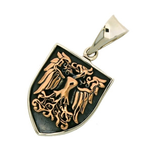 Golden Eagle on a Royal Silver Shield Pendant