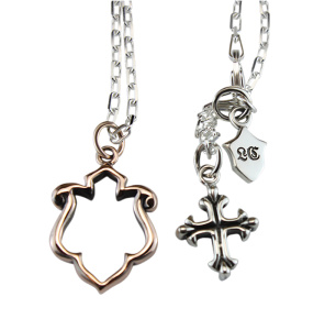 Golden Royal Silver Shield and Fleury Cross Necklace