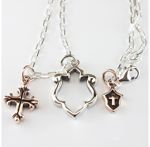 Golden Royal Silver Fleury Cross and Shield Necklace