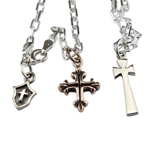 Golden Royal Silver Fleury and Pattee Crosses Necklace