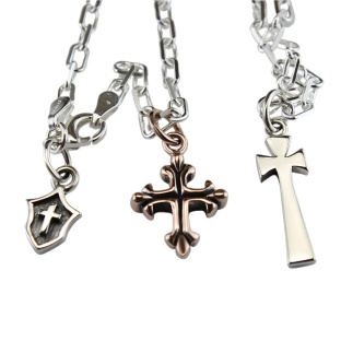 Golden Royal Silver Fleury and Pattee Crosses Necklace