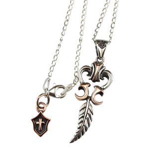 Golden Royal Silver Feather Pendant Necklace