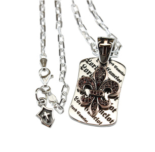 Golden Royal Silver and Garnet Fleur De Lis Pendant Necklace