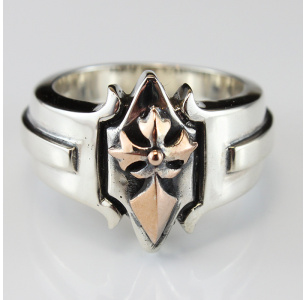 Fleury Cross Golden Royal Silver Ring