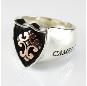 Golden Royal Silver Fleury Cross on Shield Ring