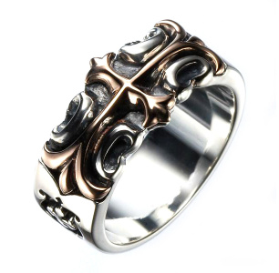 Golden Royal Silver Fleury Cross Ring For Men