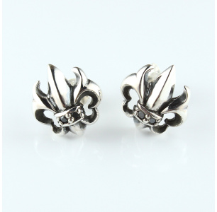 French lily Sterling Silver Studs with Black Cubic Zirconia