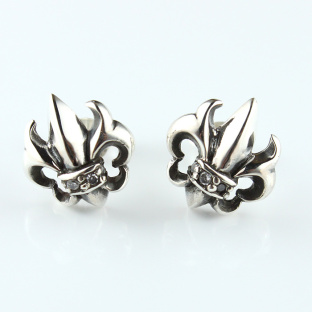 French lily Sterling Silver Studs with White Cubic Zirconia