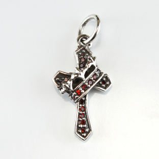 Garnet Arranged Sterling Silver Crowned Cross