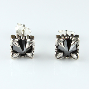 Square Sterling Silver Black Cubic Zirconia Studs