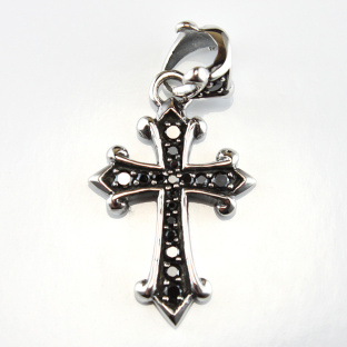 Black Cubic Zirconia Sterling Silver Cross Pendant