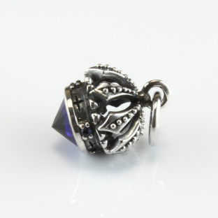 Blue Cubic Zirconia Sterling Silver Crown Pendant