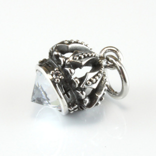 White Cubic Zirconia Sterling Silver Crown Pendant