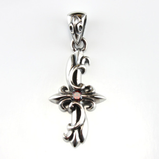 Sterling Silver Cross Pendant with Red Garnet