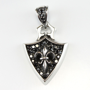 Black Cubic Zirconia French Lily Shield Silver Pendant