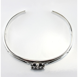 Sterling Silver Black Cubic Zirconia Bracelet with Freur De Lis