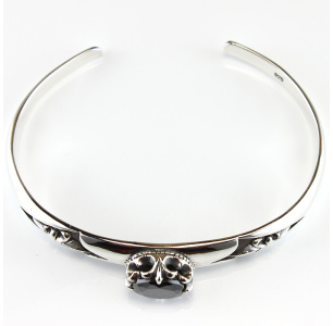 Sterling Silver Black Cubic Zirconia Bracelet with Freur De Lis
