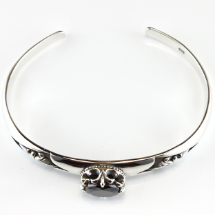 Sterling Silver Black Cubic Zirconia Bracelet with Freur De Lis