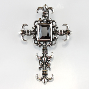 Fleur De Lis Sterling Silver Cross Pendant with Cubic Zirconia