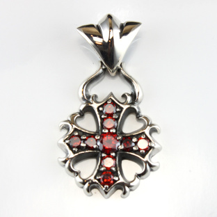 Sterling Silver Cross with Red Garnet