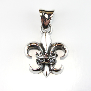 Sterling Silver Fleur De Lis and Crown Pendant