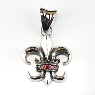Sterling Silver Fleur De Lis and Crown Pendant