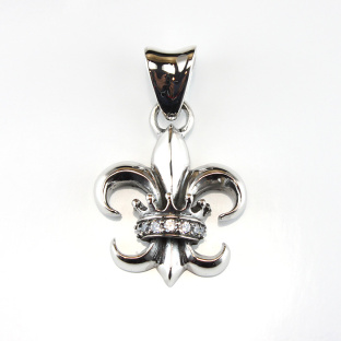 Sterling Silver Fleur De Lis and Crown Pendant