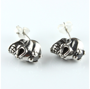 Sterling Silver Black Cubic Zirconia Skull Studs