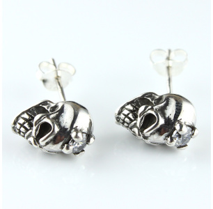 Sterling Silver White Cubic Zirconia Skull Studs