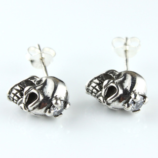 Sterling Silver White Cubic Zirconia Skull Studs