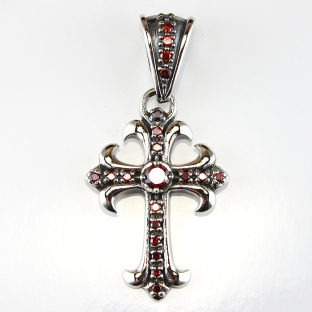 Sterling Silver Fleury Cross with Red Garnet