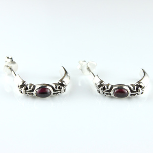 Garnet Sterling Silver Earrings with with Fleur De Lis