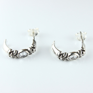 White Cubic Zirconia Sterling Silver Earrings with Fleur De Lis
