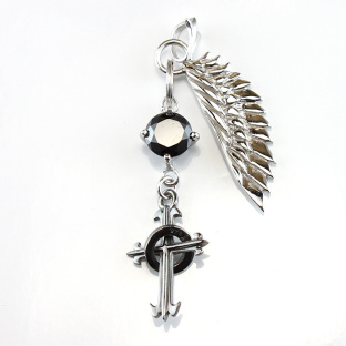 Cross and Wing Pendant Set with Black Cubic Zirconia