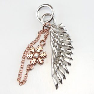 Snow Flake and Wing Pendant Set with White Cubic Zirconia