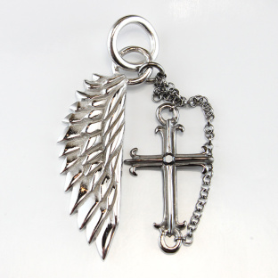 Black Silver Cross and Wing Pendant Set with Black Cubic Zirconia