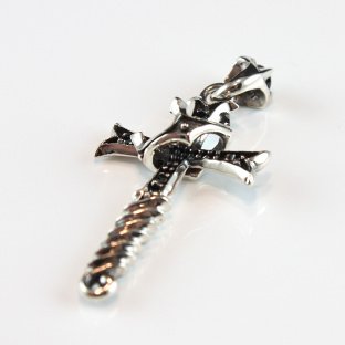 Silver Cross Sward Pendant with Black Cubic Zirconia