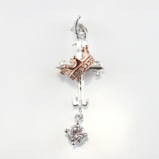 Yellow Silver Crown and Cross Pendant Set with white Cubic Zirconia