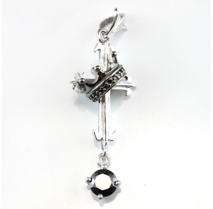 Black Silver Crown and Cross Pendant Set with Black Cubic Zirconia